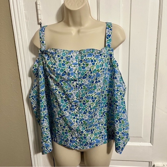 J. Crew Liberty Fabric Smocked Button Top Poppy and Daisy Blue Plus Size 2X T2 - Picture 3 of 9